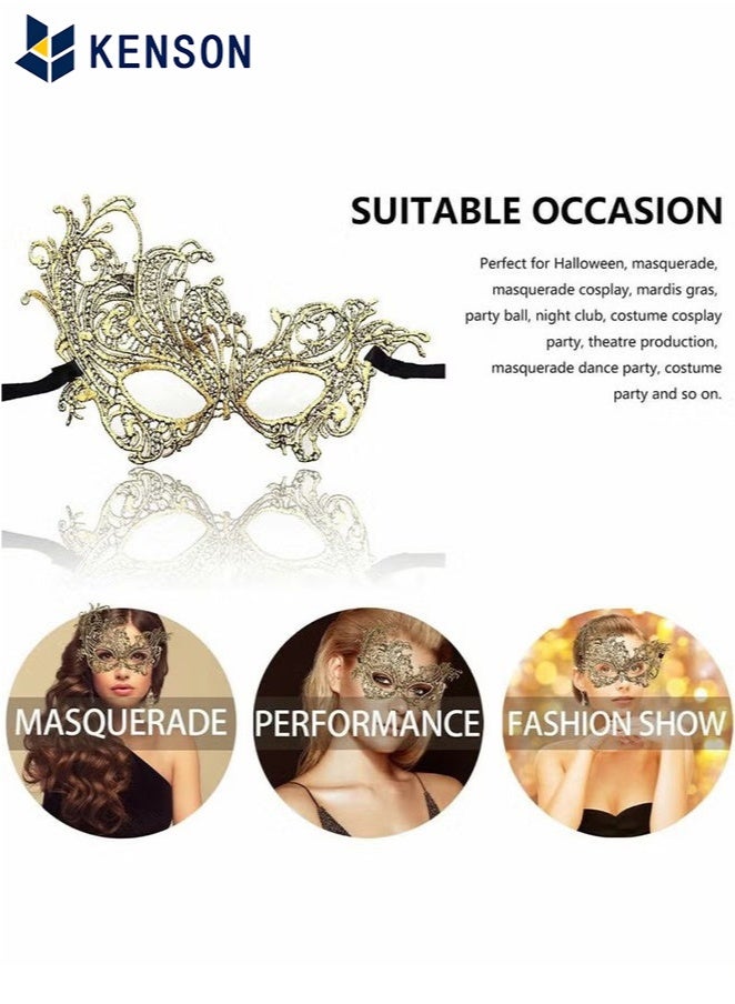 KENSON Masquerade Mask for Couples, Mardi Gras Venetian Side flower Mask, Ball Masks, Metal Prom Women Men (2 Pcs) - Image 2